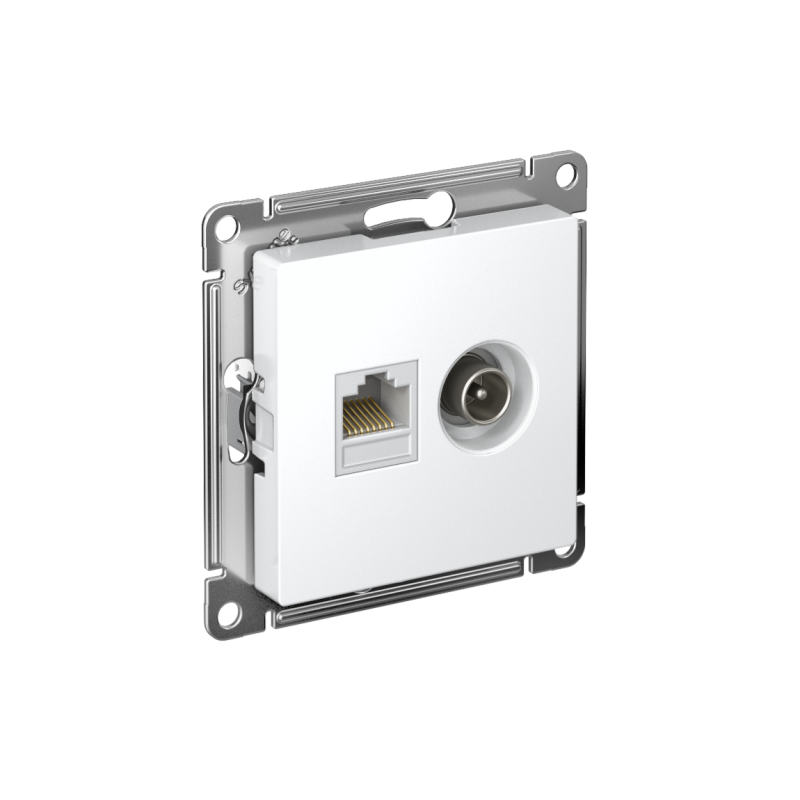 Розетка ATLASDESIGN двойная ТВ + компьютерная RJ45 категория 5Е белый