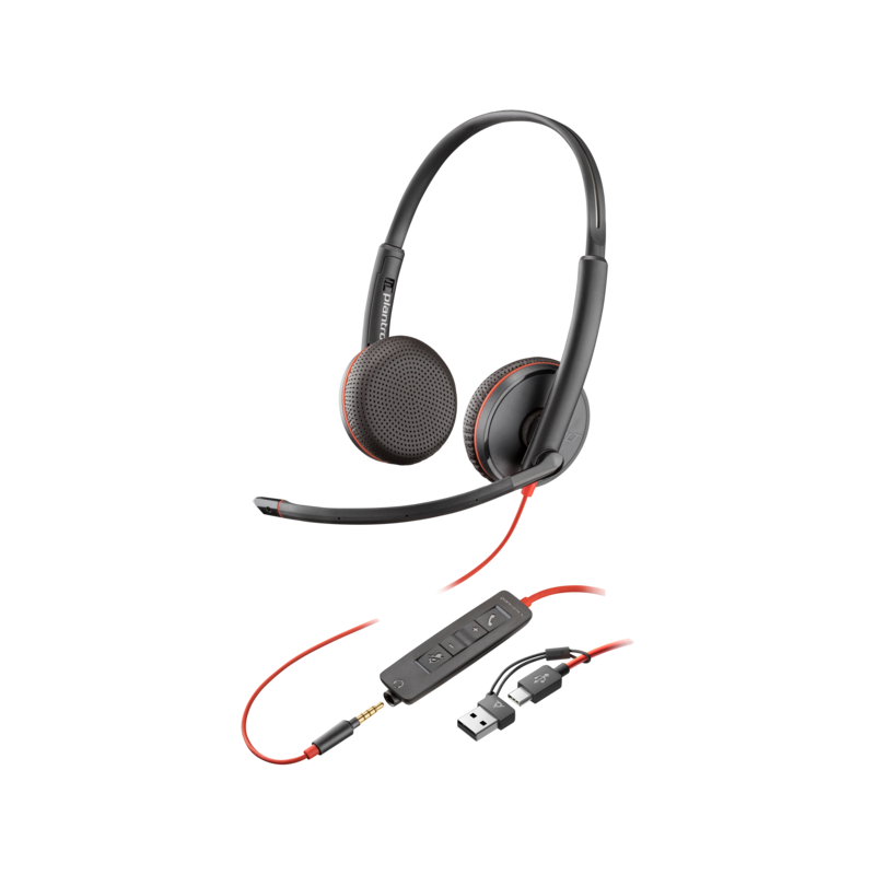 Plantronics Poly Blackwire 3225 Stereo USB-C Headset +3.5mm Plug +USB-C/A Adapter (Bulk) (8X229A6)