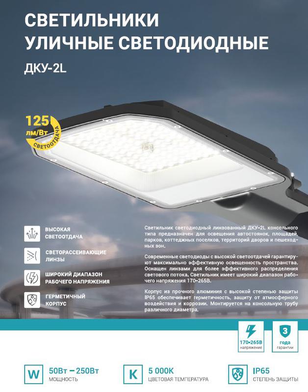 Светильник уличный линзованный светодиодный ДКУ-2L 70Вт 230В 5000К 8750 Лм 125лм/Вт 42-48мм IP65