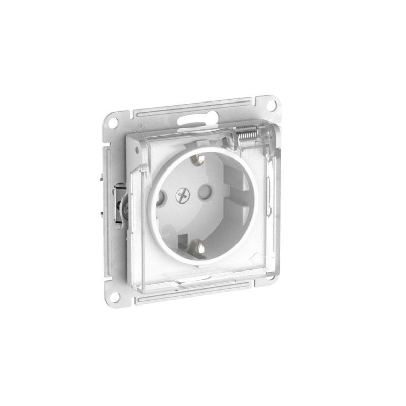 ATLASDESIGN AQUA РОЗЕТКА с заземлением со шторками с прозрачной крышкой ,16А, IP44, быстрозажимные клеммы,БЕЛЫЙ