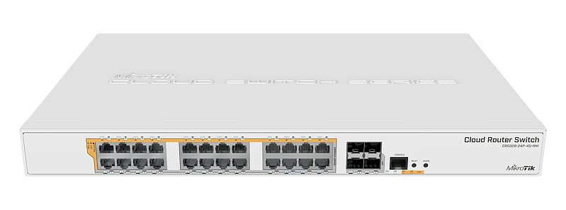 Коммутатор/ CRS328-24P-4S+RM Cloud Router Switch 24 port Gigabit Ethernet router/switch with four 10Gbps SFP+ ports in 1U rackmount case, Dual Boot and PoE output, 500W