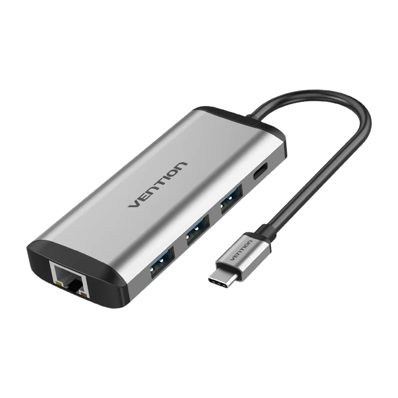 Мультифункциональный хаб Vention USB Type-C M/HDMI F+USB 3.0+TF F+SD F+RJ45+mini jack 3.5 mm F+USB Type-C F (THAHB)