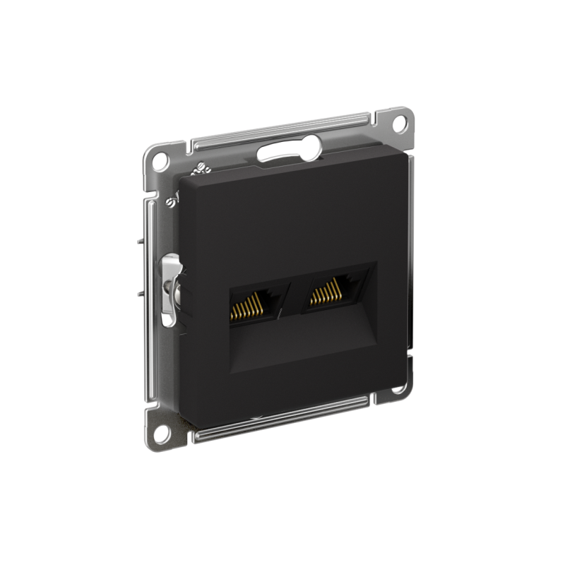 Розетка ATLASDESIGN двойная компьютерная RJ45+RJ45 категория 5E механизм карбон