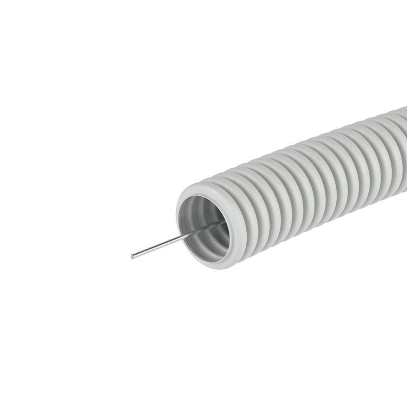 Труба гофрированная ПВХ 16 мм с протяжкой легкая серая (100м)