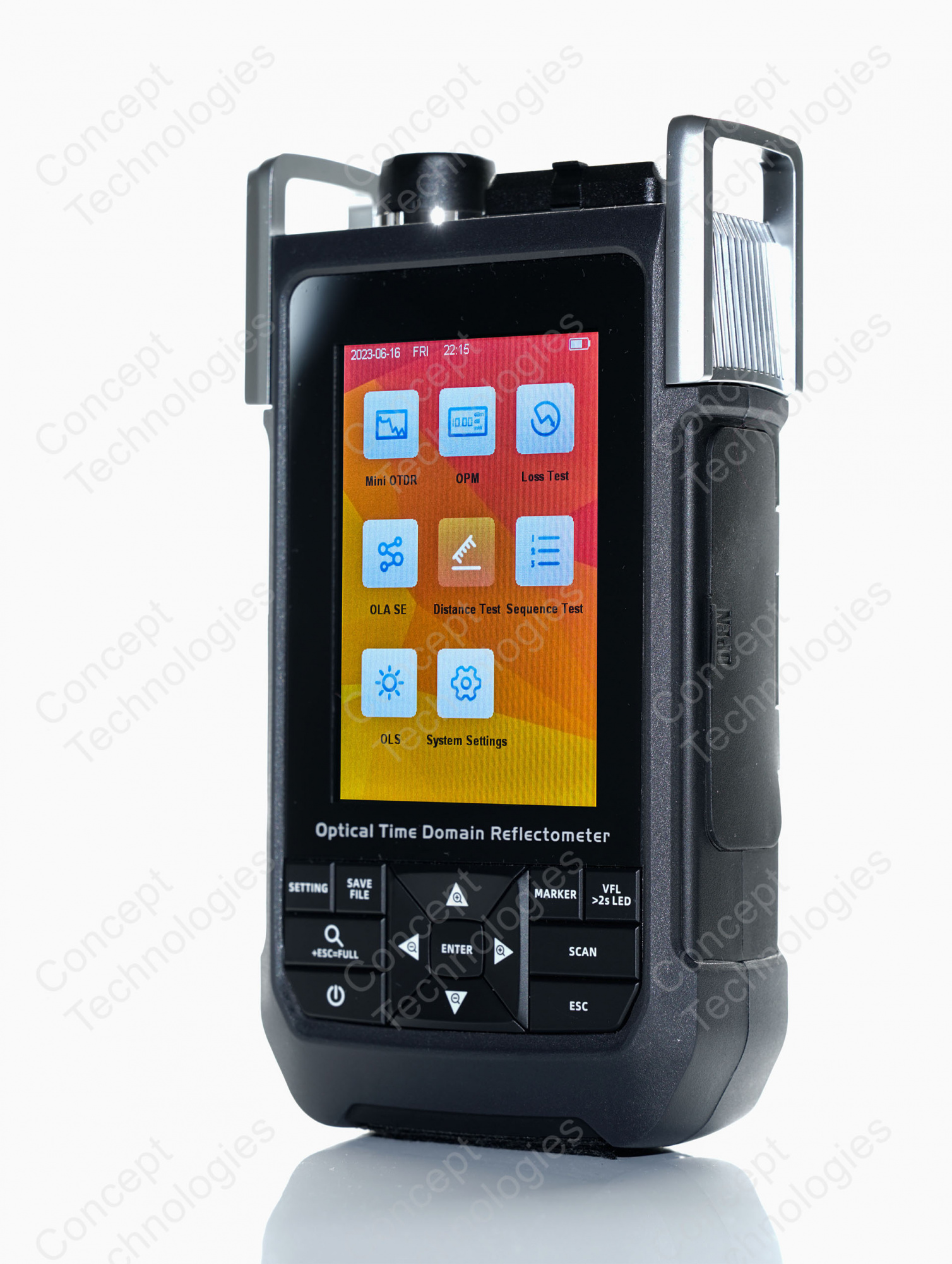 Оптический рефлектометр KIWI-7310 (SM. 1310/1550, 22/20dB, VFL+OPM, кабельный тестер, фонарь)